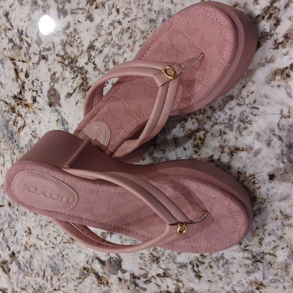 Coach Franki Pink Leather Wedge Flip-Flops Retro Sandals Y2K NEW Size 8 - Picture 7 of 16